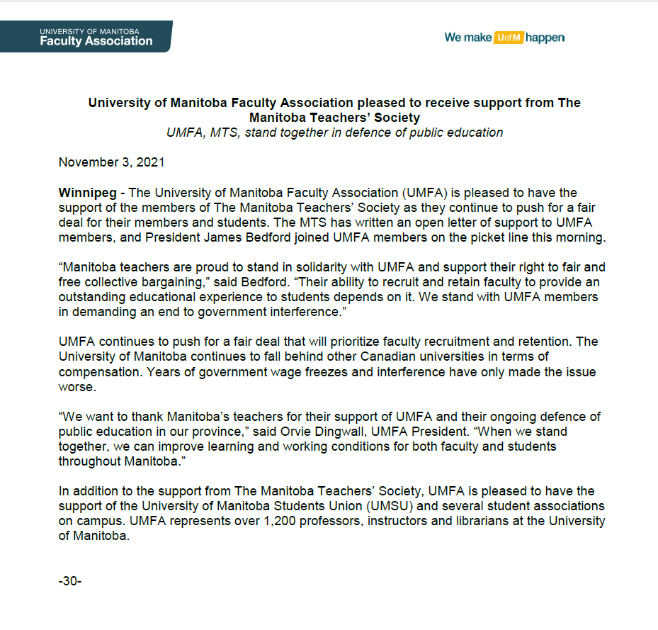 MTS Supports UMFA