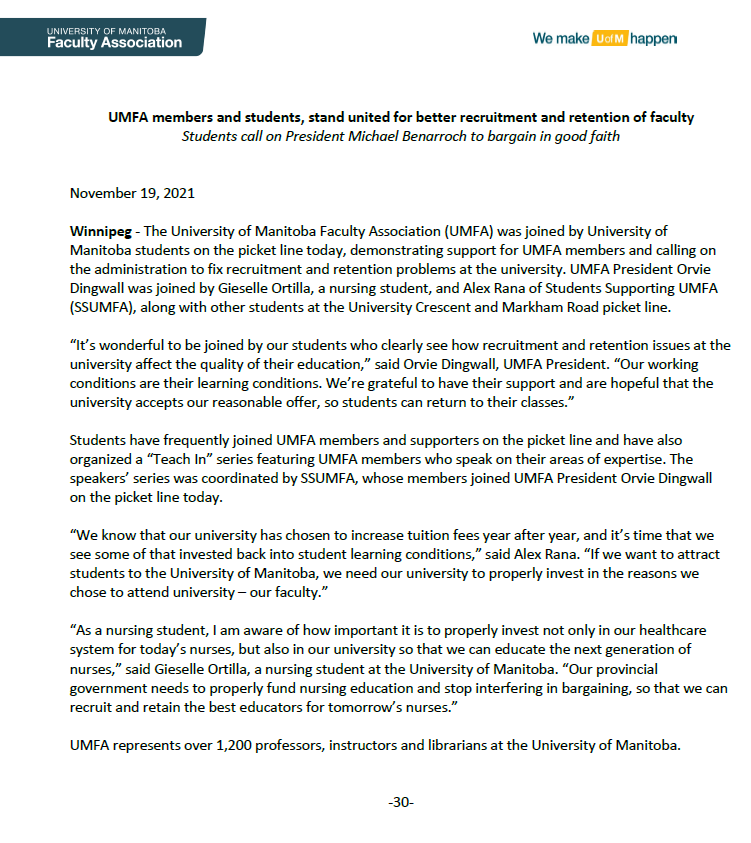 UMFA members and students stand united for better recruitment and retention of faculty Nov19